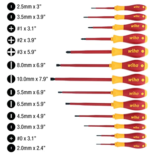 Image of Wiha 32094 Slotted & Phillips Insulated Screwdriver Set, 13 Piece, 1000V VDE, SoftFinish Handle, Black Oxide
