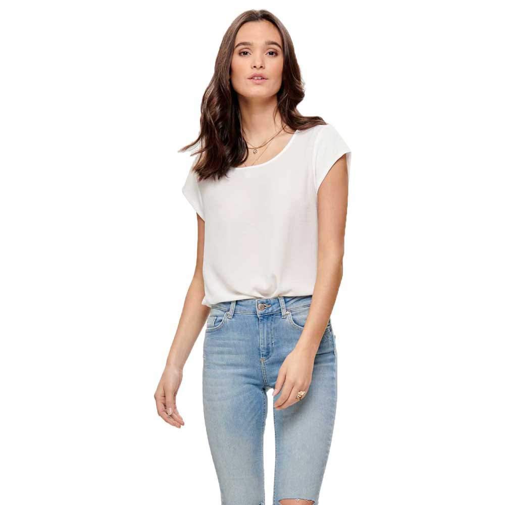 ONLY Women Unicolored Short Sleeve Blouse | Basic Round Neckline | Blouses T-Shirt Top ONLVIC, Color:Blanco, Talla:42