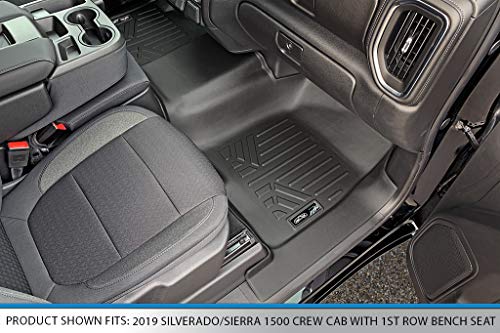 Smartliner Floor Mats 2 Row Liner Set Black Compatible With 2019-2022 Silverado/Sierra 1500 2020-2022 2500/3500 Crew Cab With 1St Row Bench Seat #TOP2