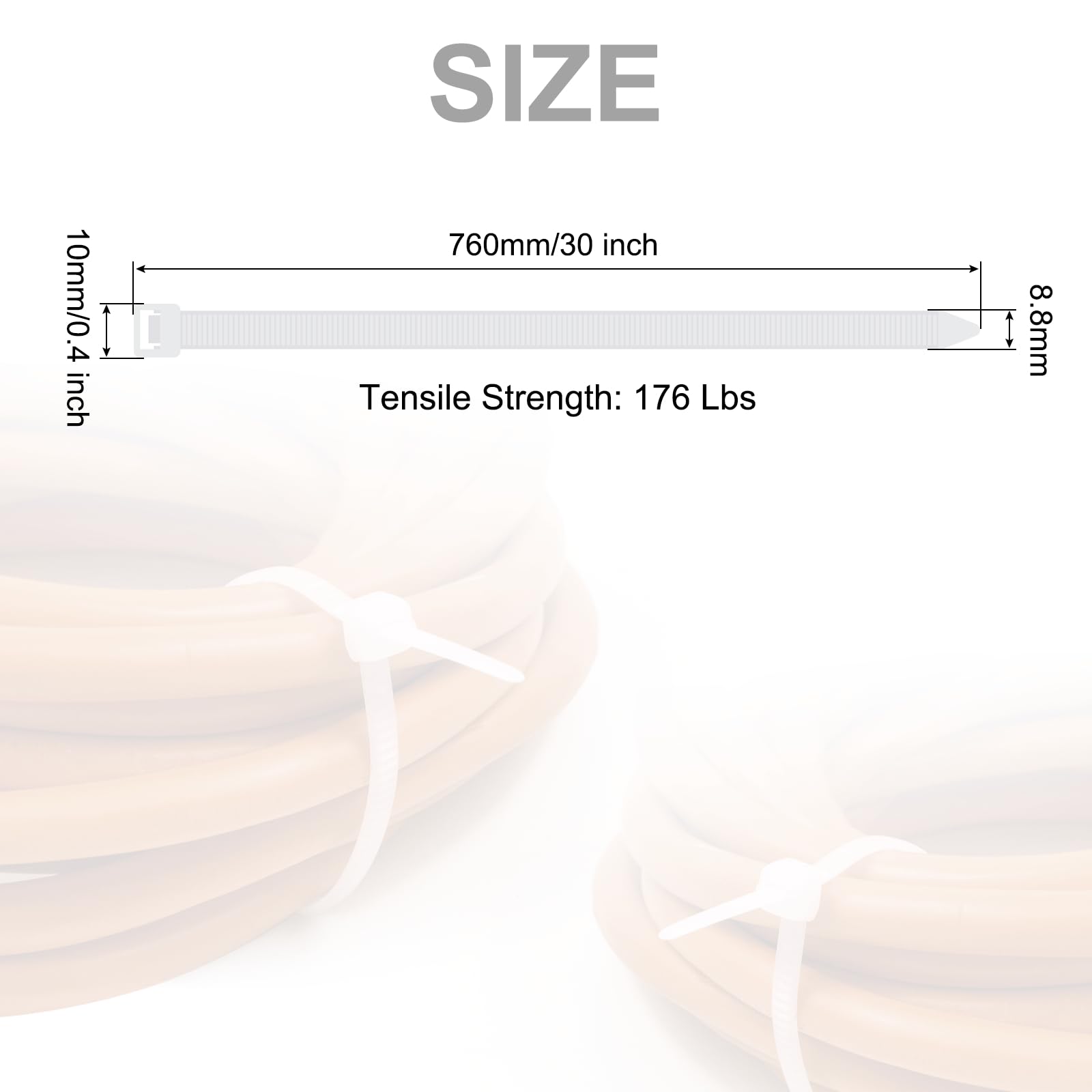 QUARKZMAN 100 Pezzi di Fascette Stringicavo in Nylon Extra Lunghezza 760mm/30" 176 Lbs Auto-bloccatonti 10mm per Gestione Cavi, Colore Bianco