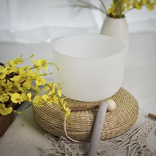 TOPFUND B Note Crystal Singing Bowl Crown Chakra 10 Inch with Heavy Duty Carrying Case and Suede Mallet