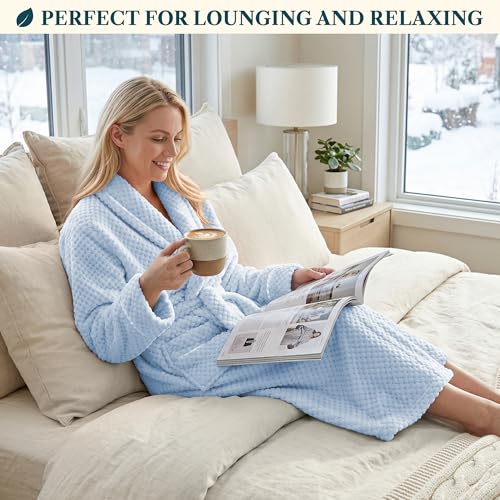 Image of PAVILIA Plush Robe for Women, Soft Fleece Long Spa Robe, Ladies Bathrobe with Pockets
