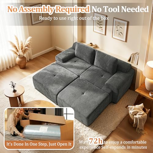 Image of 85 inch Oversized Boneless Couch, Comfort Cloud Sectional Couches for Living Room, Modular Sofa High Back & Extra Deep Seat, No Assembly, Soft Chenille Fabric (Dark Grey, 85 inch- Shaped(2+2))