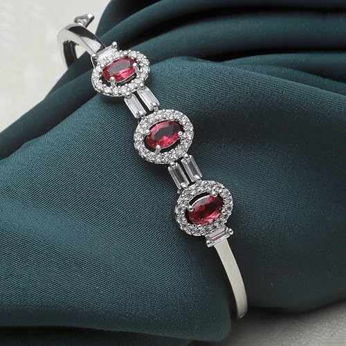 Image of ZENEME Rhodium-Plated Oval Shape American Diamond Studded Handmade Kada Bracelet For Girls and Women