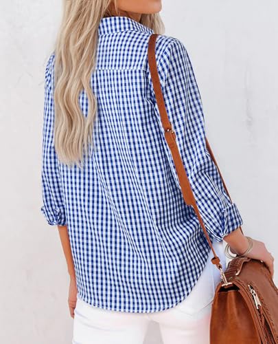 siliteelon Button Down Shirts for Women Gingham Top Plaid Long Sleeve Dress Shirts Cotton Fitted Casual Work Collared Blouse3