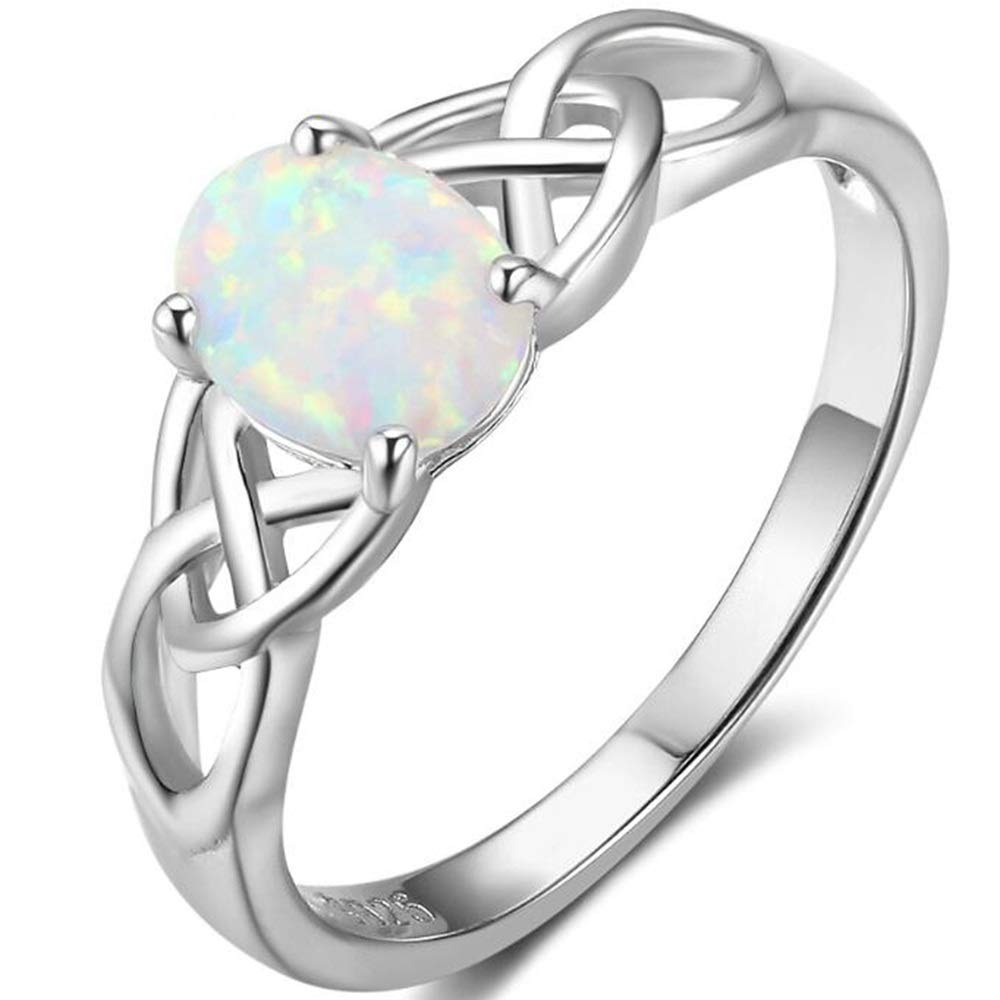 Jude Jewelers Stainless Steel Celtic Knot Oval Shaped Created Fire Opal Wedding Engagement Anniversary Ring - Image 2
