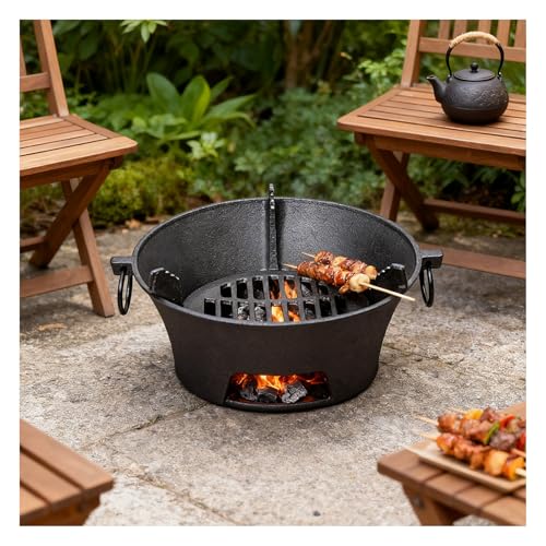Brasero de Carbón Exteriores Parrilla Portátil de Hierro Fundido Brasero de Leña Negro El Hogar Parrilla de Carbón for Acampar Estufa de Calefacción Calentamiento Rápido(18.5cm/7.3”)