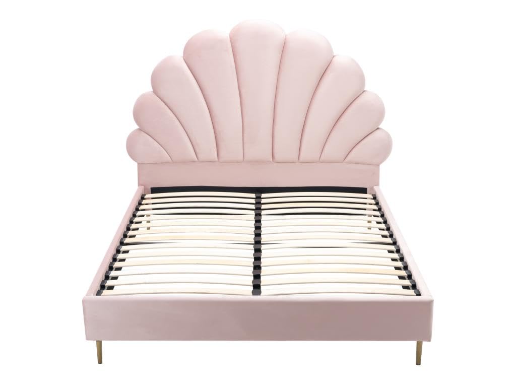Vente-unique - Lit Coquillage 160 x 200 cm - Velours - Rose - LIVAYA