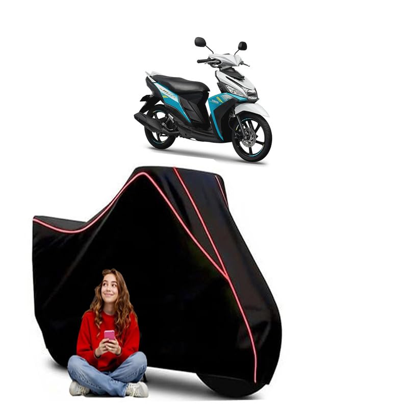 Image of Mio i125 Scooty Bike Cover Water Resistant Outdoor Use Universal Fit Scooters Motorcycles Heavy Duty UV Protection Dust Rain Scratch Resistant Elastic Bottom Black Blue Piping