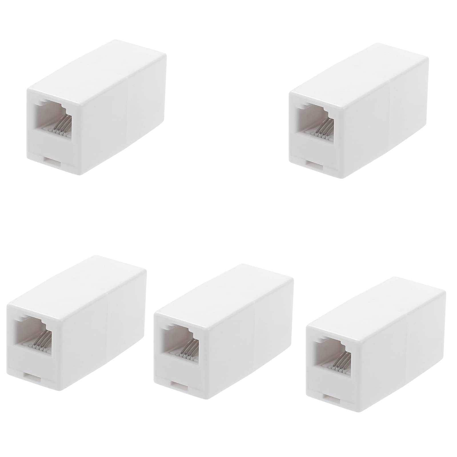 Łącznik RJ11, prosty łącznik telefoniczny RJ11 6P4C Inline Keystone Jack żeński do żeńskiego prosty kabel telefoniczny przedłużacz adaptera (biały 5 szt.)
