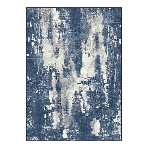 Area Rugs 8x10 for Living Room Bedroom Machine Washable Modern Abstract Soft Large Blue Rugs with Non Slip Backing, Floor Carpet for Dining Room