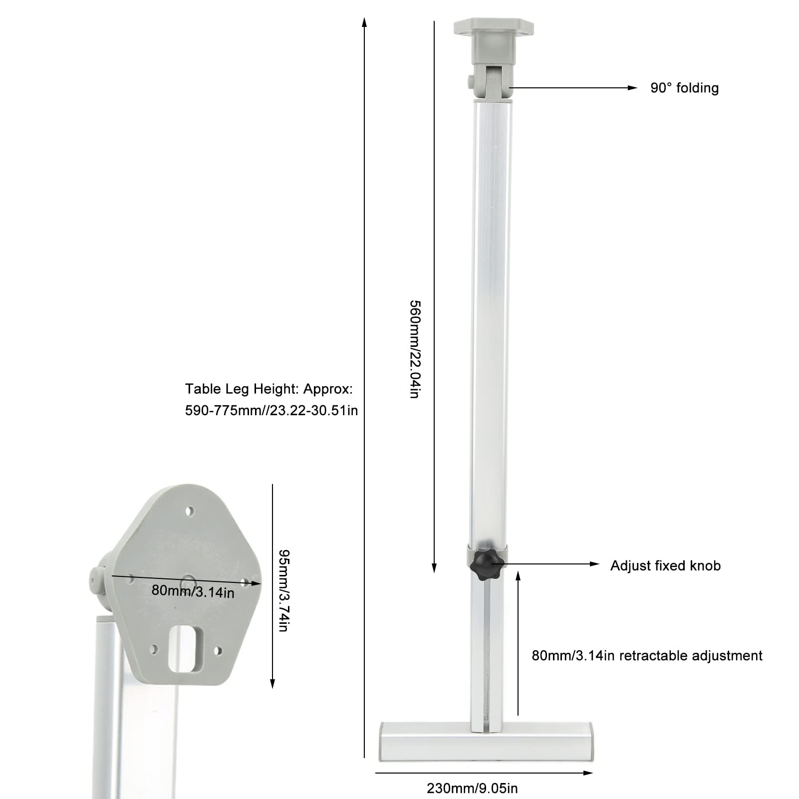 Supporto per Piedistallo da Tavolo - Gamba del Tavolo Regolabile in Altezza da 23,22 a 30,51, Base del Tavolo del Piedistallo Kit di Montaggio da Tavolo per Camper Camper Caravan Camper Barca Yacht