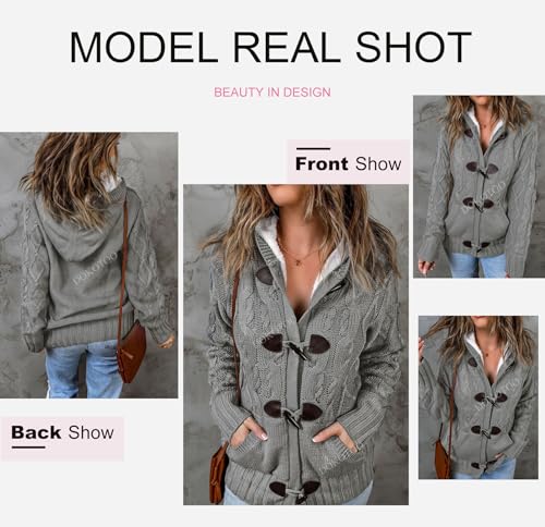Dokotoo WG27967-11L-T01 Womens Fashion Ladies Cozy Winter Hoodies Casual Cardigans Sweaters Button Open Front Long Sleeve Cable Knit Sweaters Fleece Pullovers Coats Outerwear thumb #3