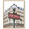 HAUS AND HUES Paris Metro Sign Wall Art Europe Travel Poster, Red Metro Artwork, Paris City Bedroom Decoration Beige Frame, 12x16