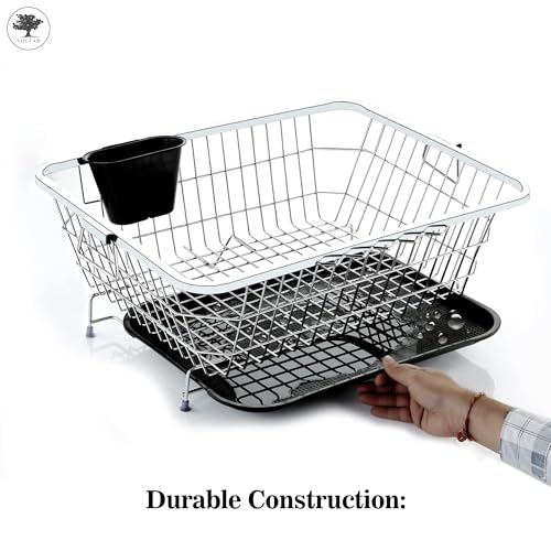 Image of Sulfar Stainless Steel Dish Drainer Stainless-Steel Dish Drying Rack with Drainer Sink Counter Top Basket Plate Rack (17X22 inch)