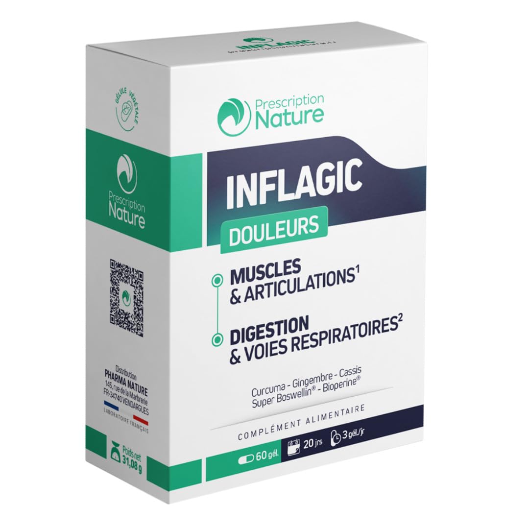 Prescription Nature - INFLAGIC - Complément Alimentaire pour les Douleurs Musculaires et Articulaires - Fabrication Française (60 Gélules)