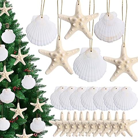 20 PCS Christmas Tree Hanging Ornaments Natural Starfish Sea Shells Decorations Beach Style for Wedding Birthday Craft Projects Cover