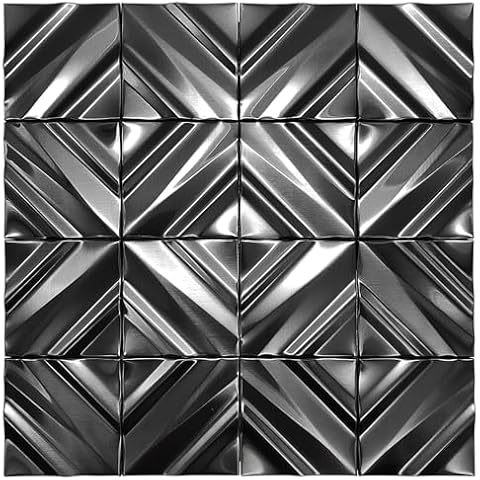 Blujellyfish Black Backsplash Tile for Kitchen Bathrrom Chevron Accent Wall Tiles 3D Wall Panels Modern Textured Decorative Tile for Luxury Home (Pack of 5) Cover