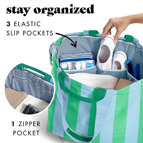 Image of Fit & Fresh XL Beach Tote Bag for Women - XL Travel Tote with Zipper & Pockets, Oversized Canvas Pool Bag, Weekender Carry-On