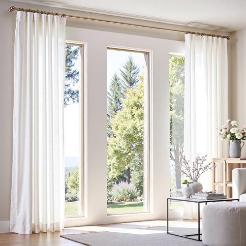 Image of jinchan Linen Curtains Light Filtering Back Tab 84x90 Inch 1 Panel White