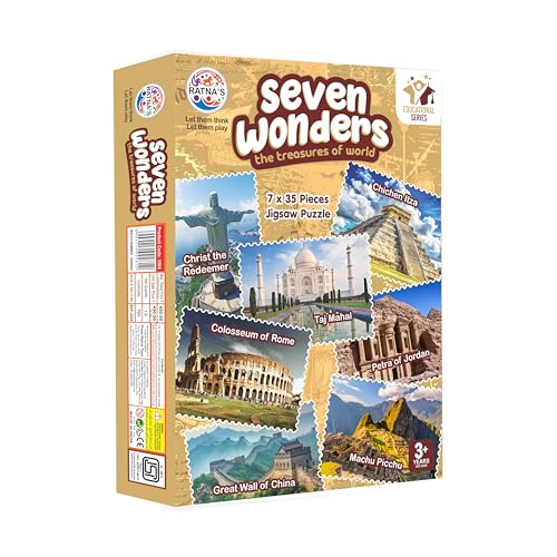 Image of Ratna's 7 Wonders of The World Jigsaw Puzzle | 7 x 35 Pieces Different Jigsaw Puzzles Size 26.3 x 18.8 cm with an Information Guide Inside