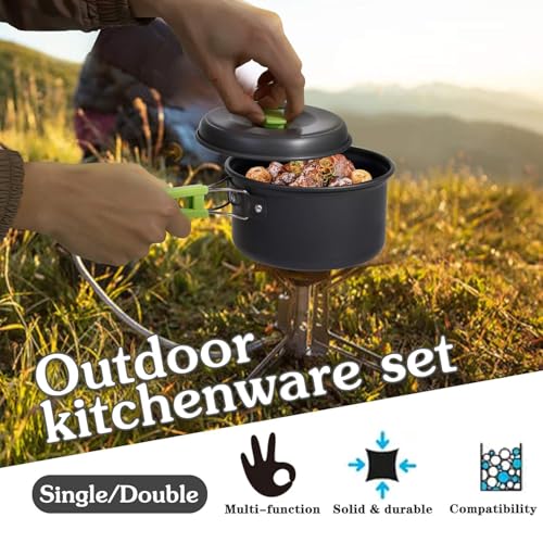 Image of BYRM 9 Pcs Camping Cookware Mess Kit for Backpacking Gear - Camping Cooking Set - Camping Pots and Pans Set - Backpacking Stove /Portable Stove Compatible - Camp Kitchen Equipment Accessories Pot