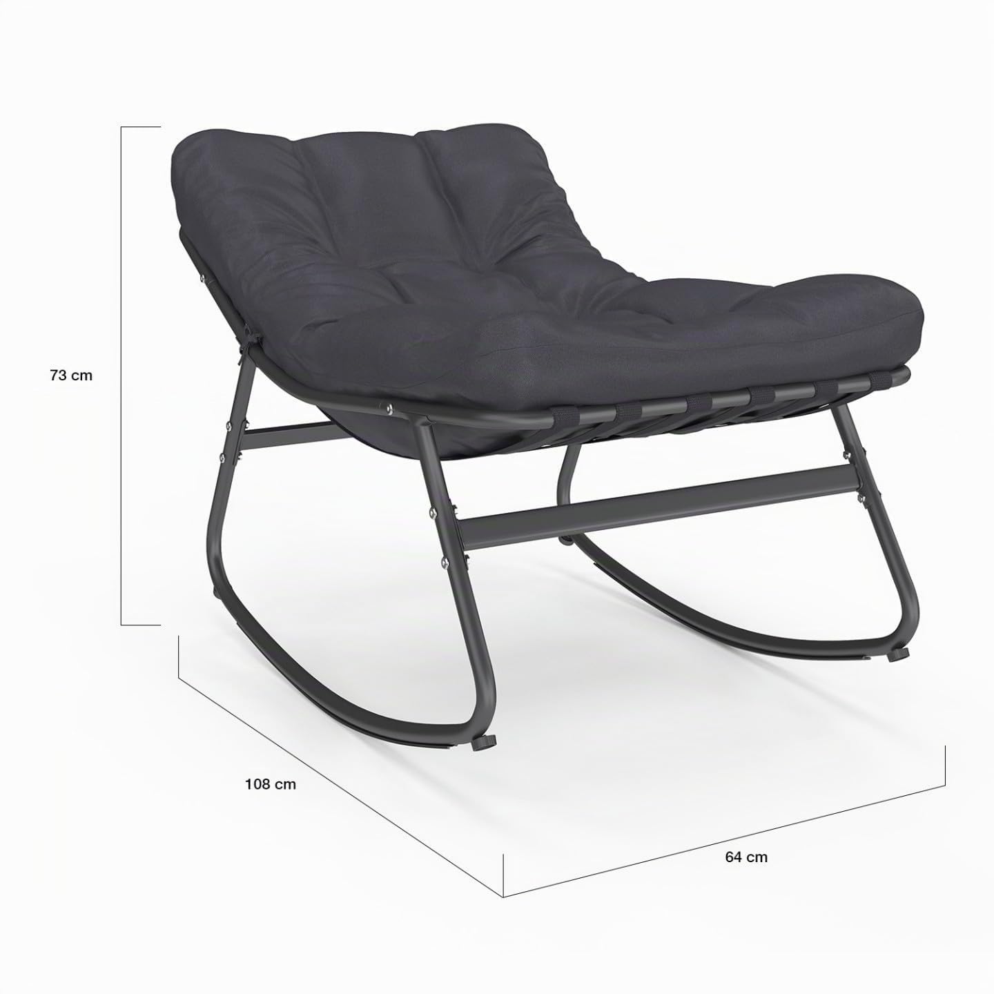 IDMarket - Juego de 2 sillas de jardín con mecedora Arona gris antracita cojín gris