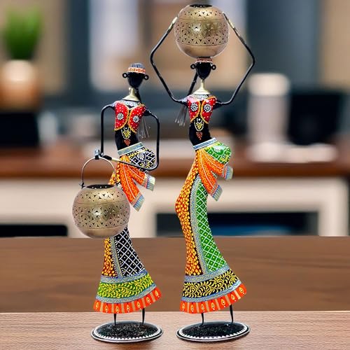 Metal Tealight Candle Holder Dolls Set - Multicolor Home Decor Showpiece Figurines, Tabletop Candle Stand for Living Room, Diwali Gifts, Anniversary Presents (3 Dolls) — photo — 9 of 9