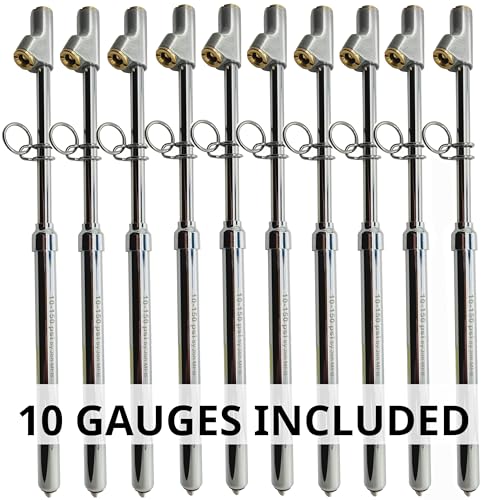 Image of 150 Psi Professional Semi Truck Tire Pressure Gauge and Dually Truck Air Gauges. for RV Tire Pressure, Cars, and Drivers with Bad Knees. Dual Head Chuck and Heavy Duty Design. 10 Gauges.