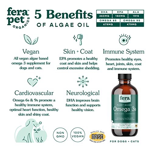 Fera Pets - Plant Based Omega 3s, 6, 9 - for Dogs and Cats - Made with Marine Algae + Flaxseed Oil - 100% Vegan DHA and EPA Supplement - for Healthy Skin, Coat, and Immune System - 8oz - Image 3