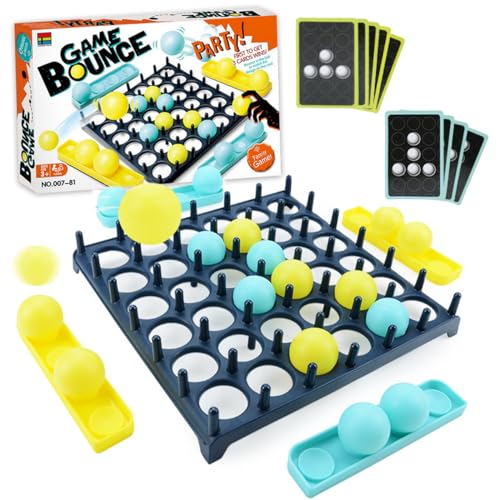 GOLCUGYJH Bounce Off Game für Kinder - Bouncing Ball Tischspiel Jumping Ball Verbindung 4 Spiele Party-Brettspiele-Set Desktop-Spielzeug für Familie Inklusive 9 Bildkarten 16 Bällen und 1 Brett