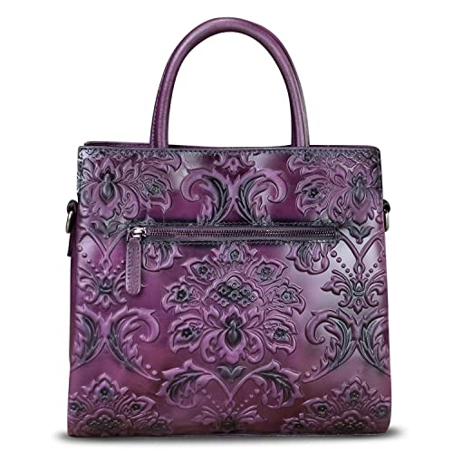 Image of Genuine Leather Satchel for Women Top Handle Handbag Handmade Embossed Vintage Satchel Crossbody Handbags Purse Bag