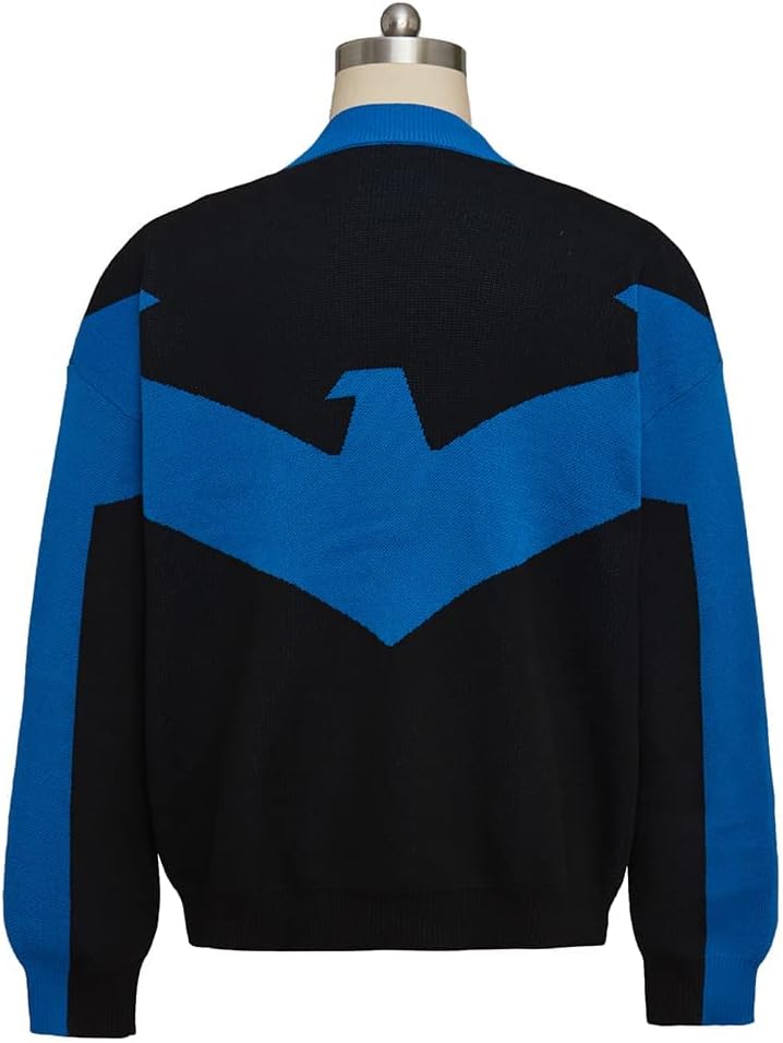 Classic Black & Blue Sweater Cardigan Coat Knitted Jacket Mens Superhero Costume Halloween Outfits