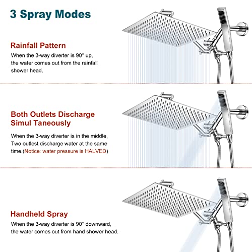 HotQing 12 Chrome Dual Square Shower Head, 15 Brass