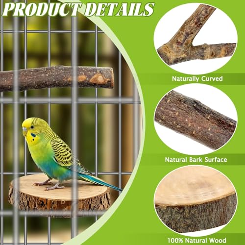 Image of 8 PCS Bird Perch Set for Cage - Natural Apple Wood Platforms & Hardwood Branches for Parakeets, Budgies, Cockatiels - Small Bird Habitat Gym, Climbing Stand & Safe Chew Toys