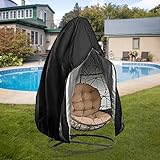 wothsi 420D Hängesessel Schutzhülle, Abdeckung für Patio Egg Chair, Vogelnest, Tropfenförmiger, Rund/Oval Single Swing Chair, Outdoor Schaukelstuhl Cover mit Kordelzug, Schwarz