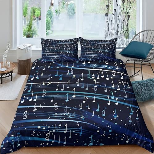 Drap de couette microfibre inaltérable à fermeture éclair dissimulée motif notes musicales 3d - 4