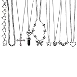 LIRUNQIN Y2K Style Cross and Star Necklace Set, Perfect for Emo and Gyaru Fashion