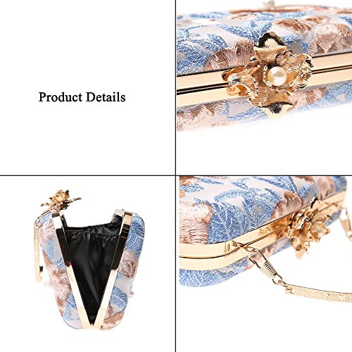 Image of Womens Vintage Floral Embroidery Clutch Evening Handbag Shoulder Bags Purse for Wedding Party Prom