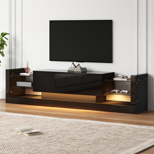 Yihomfy Meuble TV 181 cm avec Éclairage LED et Tiroirs, Meuble Télé Finition Haut de Gamme pour Téléviseurs Jusqu'à 80 Pouces