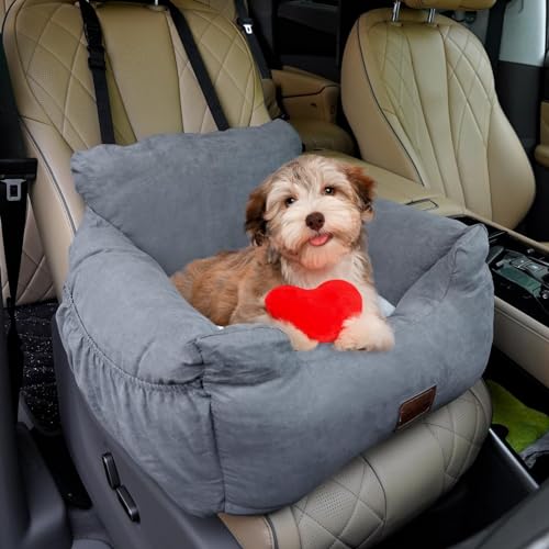 Kleiner Hund Autositz,Waschbar und Fleckenabweisend Hundeautositz Auto für Kleine Hunde Sicherheitssitz Hochwertiger Stoff mit Aufbewahrungstasche-Superweiche PP-Baumwolle Bequem (Grau, Medium)