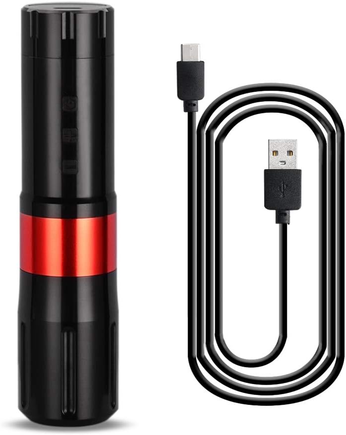 Rotary Tattoo Machine, ATOMUS Rechargeable Pen Style Tattoo Cartridge Machine Gun Liner Shader With Aluminum Alloy Frame 9000-10000 R/M LCD Display USB Power Cable for Body Tattoo (Red)