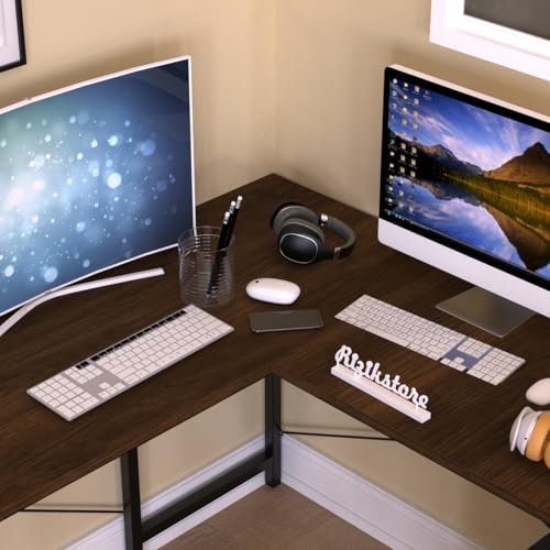 Image of RIZIK STORE L-Shaped Computer Desk | 50-Inch Corner Gaming & Study Table with Engineered Wood Top, Metal Frame & CPU Shelf | Writing Workstation for Bedroom, Office & Small Rooms (Brown)