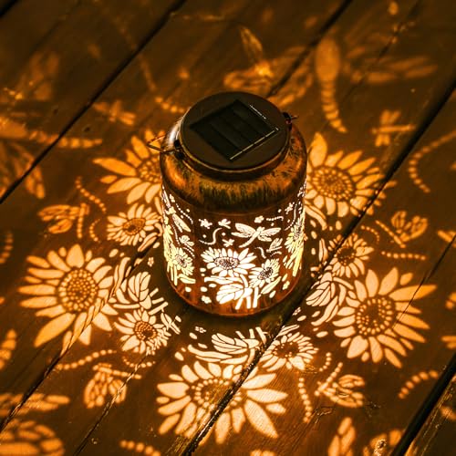 Faroles solares de girasol para exteriores, luces solares colgantes impermeables para exteriores, linterna solar de metal, regalos de cumpleaños para mujeres, lunes abuelas, girasoles, decoración de