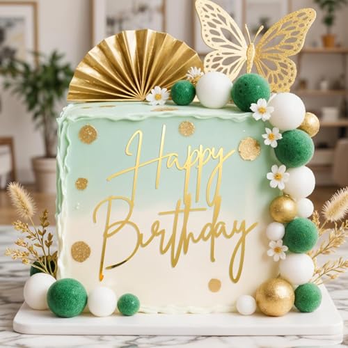 Happy Birthday Decoracion Tarta Oro, Tarta Cumpleaños Acrílico Topper, Topper Universal para Tartas de Pisos, Planas, Mesa Dulce, para Hombre, Mujer, Niños