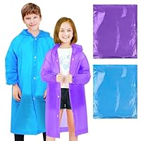 BFONS Rain Ponchos for Kids, Reusable Raincoats for Boys Girls with Hood and Sleeves, Waterproof Rain Jackets for Travel Outdoor Blue+Purple