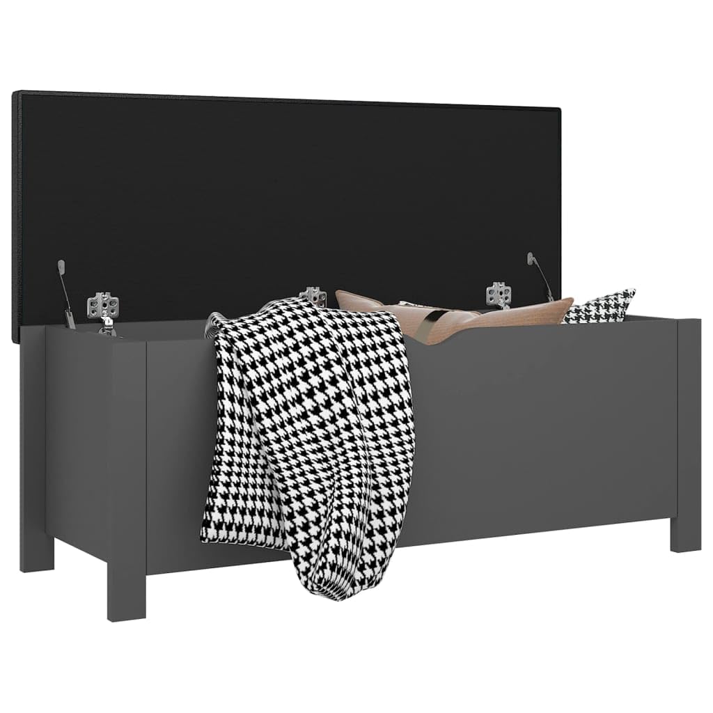 Caja de almacenaje con cojín gris, baúl de madera 105 x 40 x 45 cm, banco con tapa y espacio de almacenamiento, organizador para salón, dormitorio, pasillo, habitación infantil, ordenada