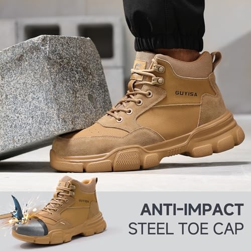 Image of Steel Toe Boots for Men Lightweight Work Boots for Men High Top Safety Boot with Kevlar Puncture-Resistant Midsole Comfortable Industrial Work Shoes Splash-Proof Botas De Trabajo para Hombre