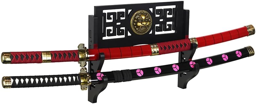 LoGest Wall Mount Sword Holder - 4 Tier Options Available - Crafted Using Wood Katana Holder - Furnished in Black With a Gold Lion’s Head - Desirable Sword Display Gift Option - Sword Holder Wall (2-Tier)