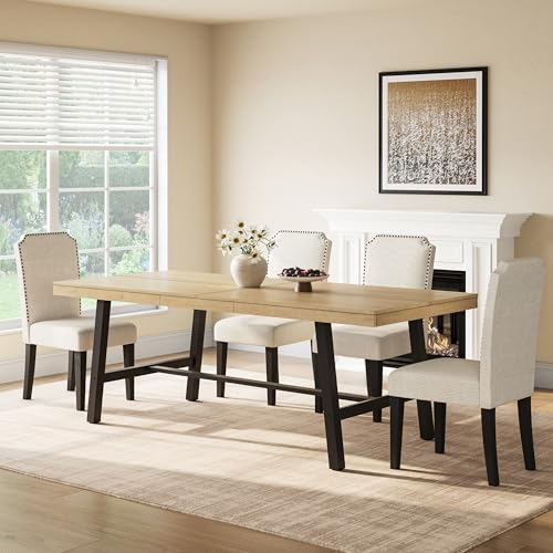 Image of GarveeHome Industrial Dining Table for 6-8 People, 78.7 inch Long Large Kitchen Table with Sturdy Metal Frame, Rectangular Counter for Dinner, Kitchen, Dining Room (Natural, 79 inch Non-extendable)